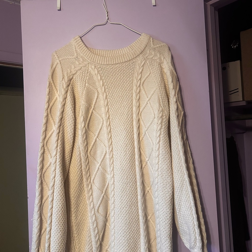 Cream Cable Knit Sweater Dress